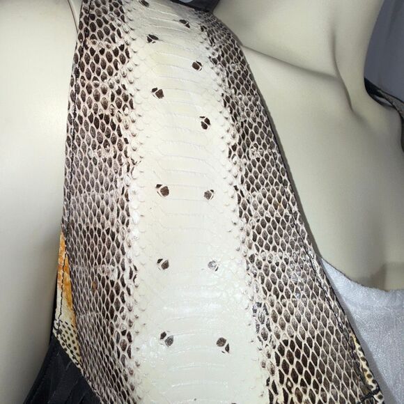 Vintage Black Leather Fringe Western Vest Snakeskin Inlay | USA Made L - Picture 11 of 16